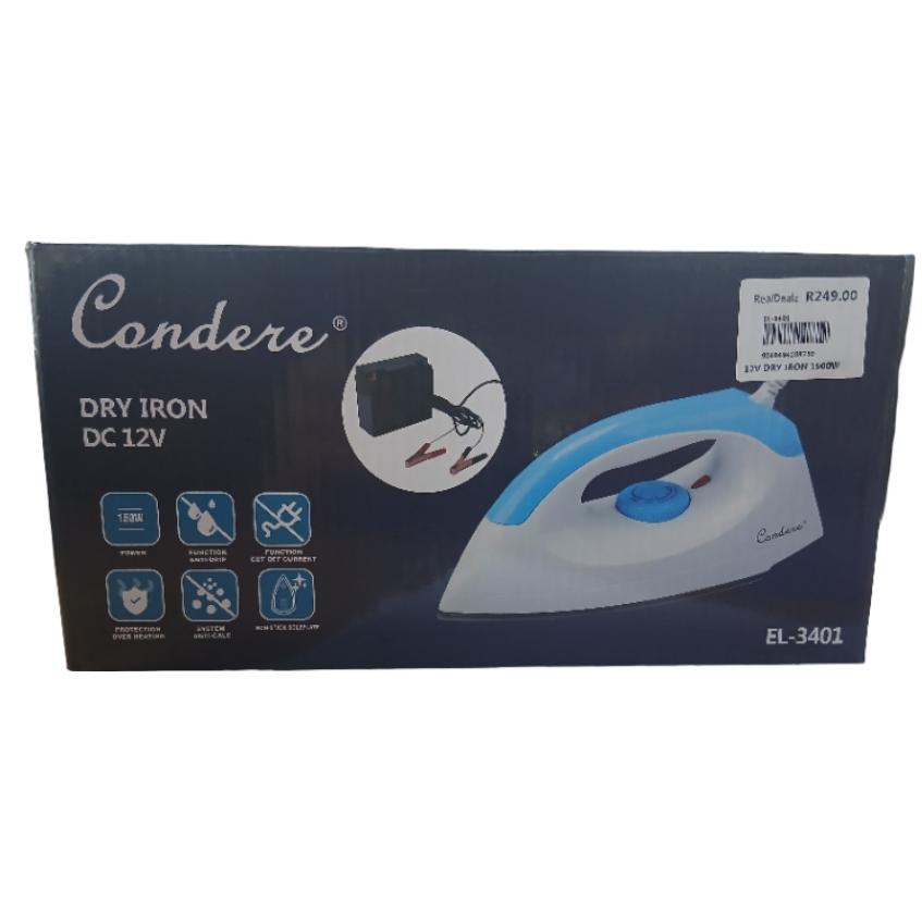 CONDERE 12V DRY IRON WITH CAR BATTERY LEADS