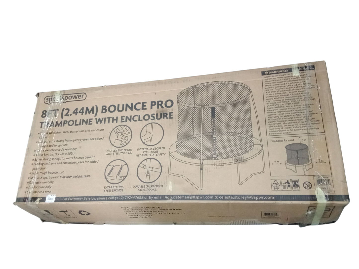 SPORTSPOWER 8FT(2.44) BOUNCE PRO TRAMPOLINE WITH ENCLOSURE