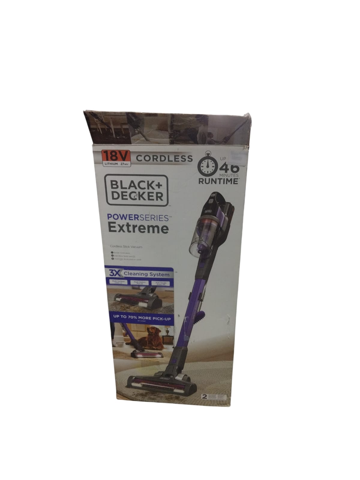 Black+Decker Powerseries Extreme Pet Cordless Stick Vacuum Cleaner box.