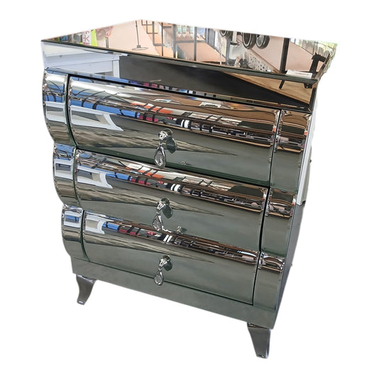 Pristine 3 Drawer Mirror Nightstand Pedestal