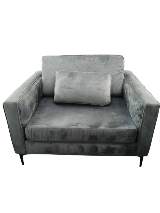 Grey Velvet Sofa Chair -With Arms,Steel Legs,Cushion included.