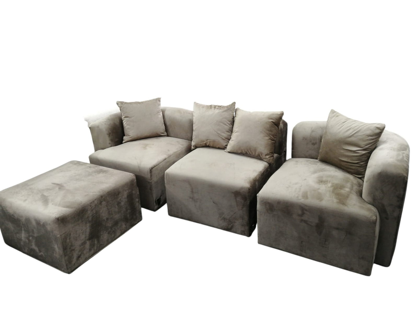 Beige Velvet L-Shape Couch