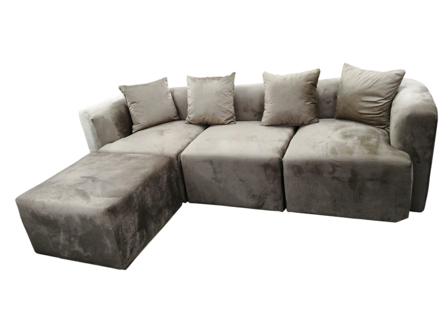 Beige Velvet L-Shape Couch